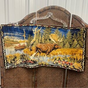 Vintage velvet tapestry wall decor elk moose deer cabin retro